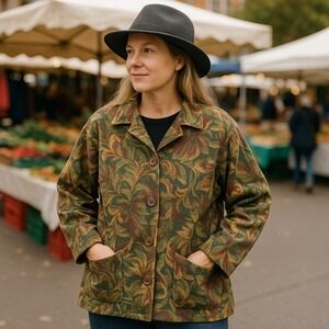 Garden Gear Womens Large XL Tapestry Jacket Floral Leaf Cottagecore Coat‎